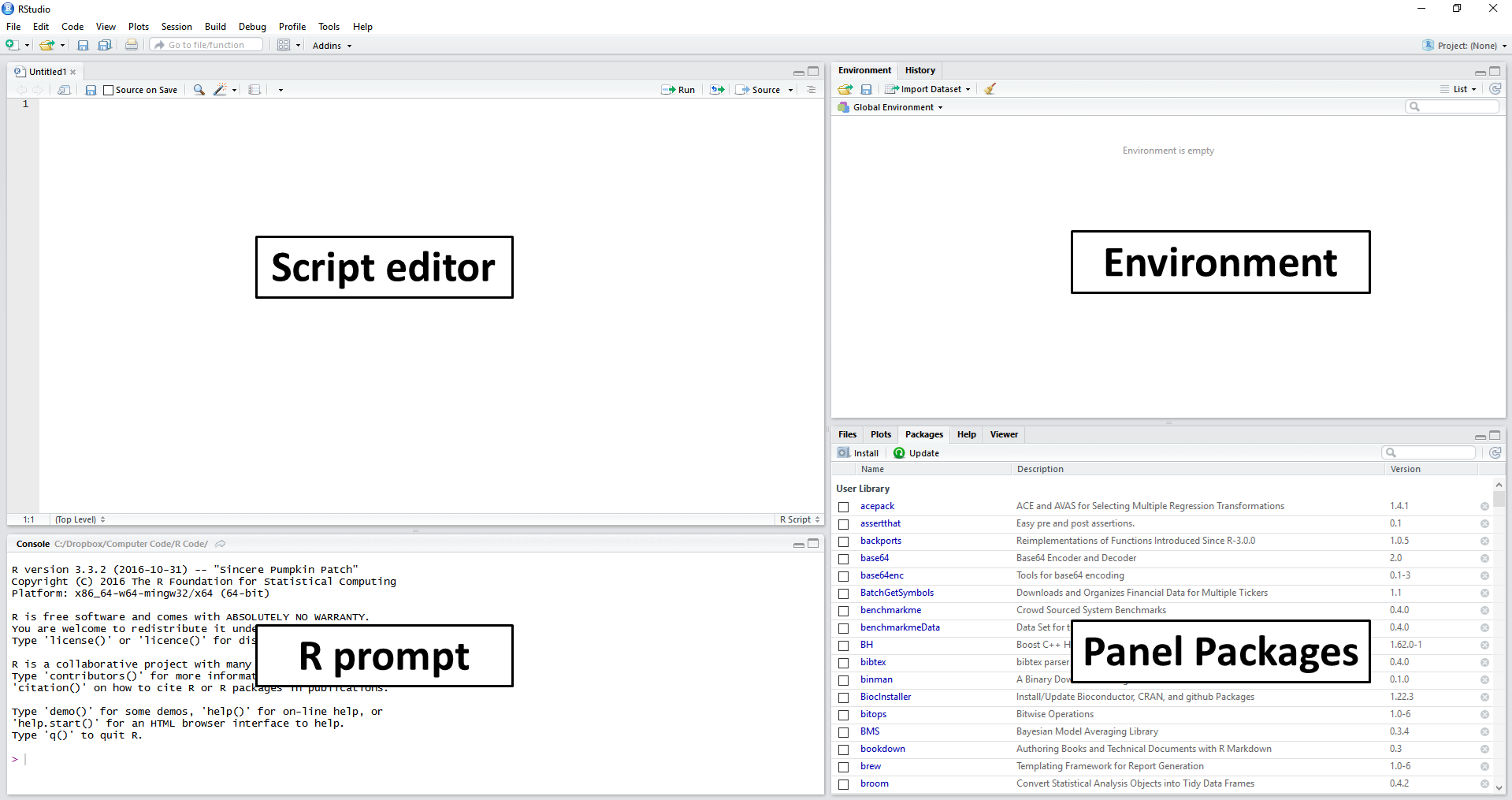 Explicando a tela do RStudio